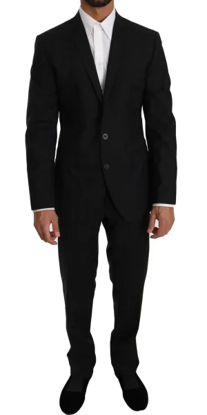 Black Wool Silk 2 Piece Slim Fit Suit