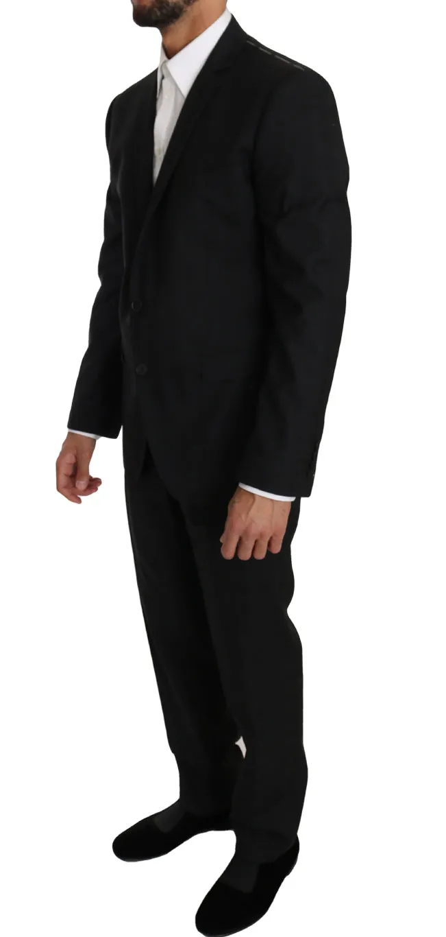 Black Wool Silk 2 Piece Slim Fit Suit