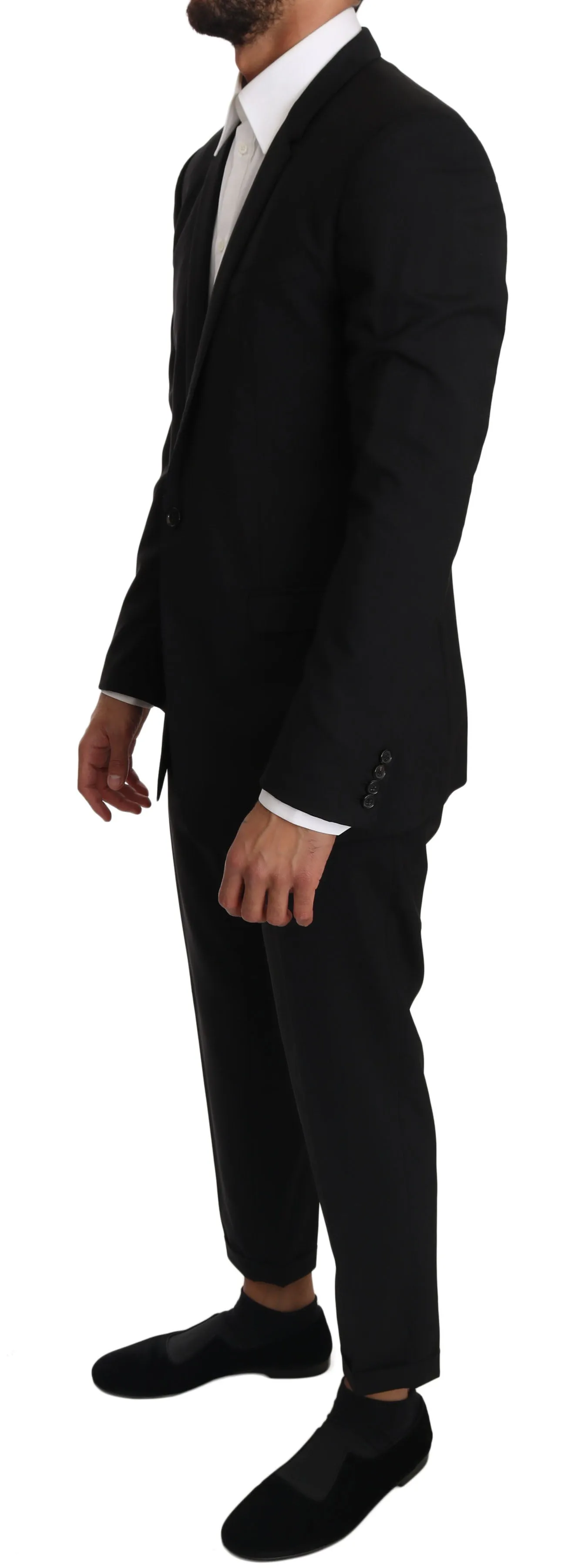 Black Wool Stretch GOLD 2 Piece Suit