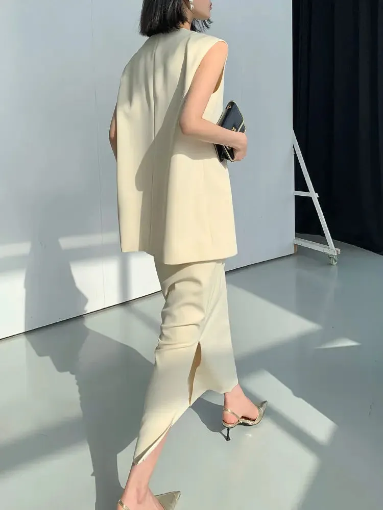 Blazer Vest Sleeveless & Skirt Suit Dress