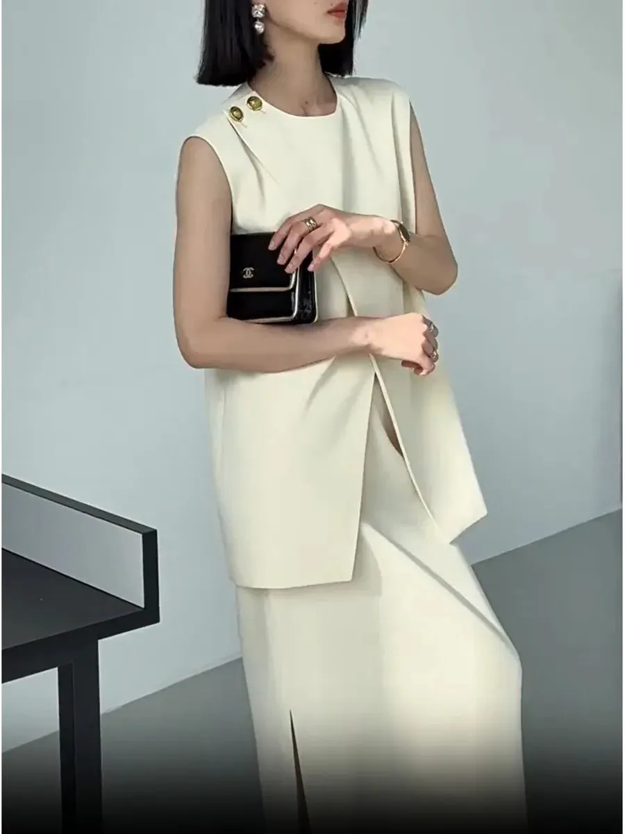 Blazer Vest Sleeveless & Skirt Suit Dress
