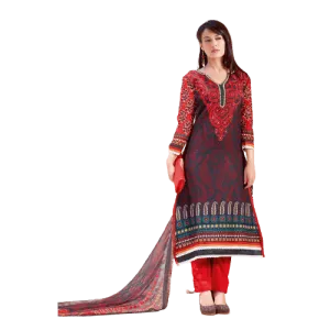 Blue Color Unstitched Casualwear Suit Cotton Shirt Fabric with Maroon Print and