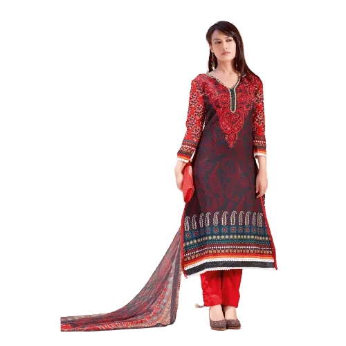 Blue Color Unstitched Casualwear Suit Cotton Shirt Fabric with Maroon Print and