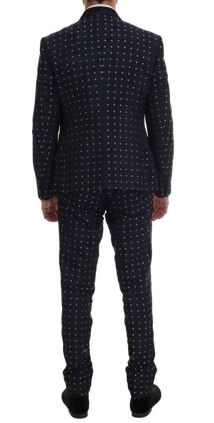 Blue Silk Double Breasted 3 Piece Suit