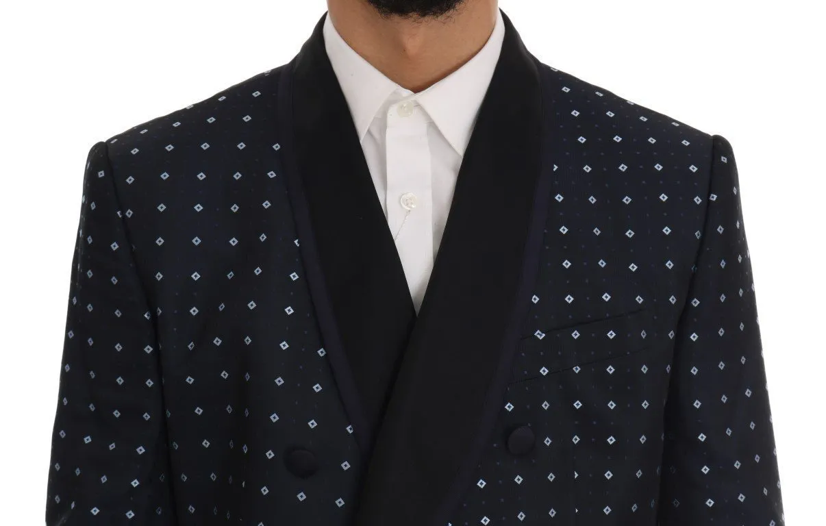 Blue Silk Double Breasted 3 Piece Suit