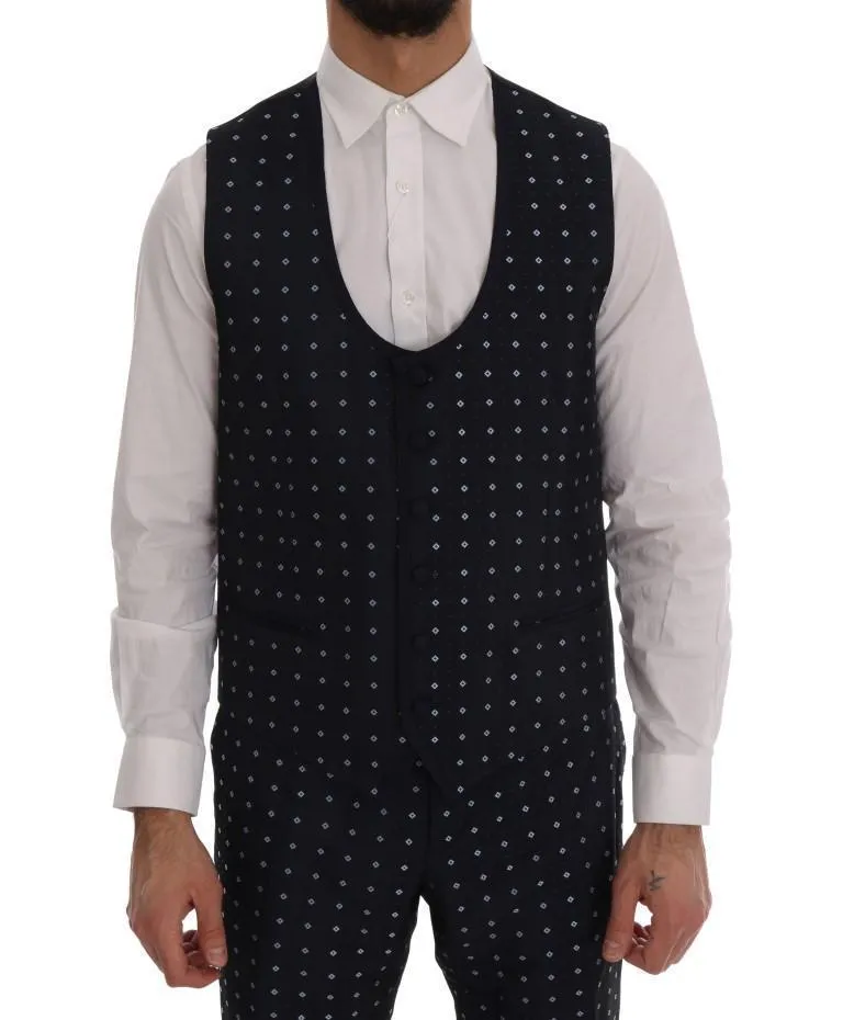 Blue Silk Double Breasted 3 Piece Suit
