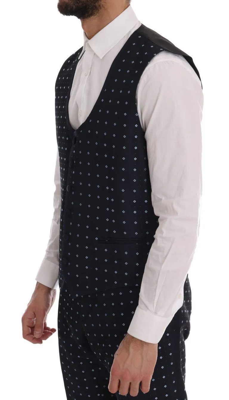 Blue Silk Double Breasted 3 Piece Suit