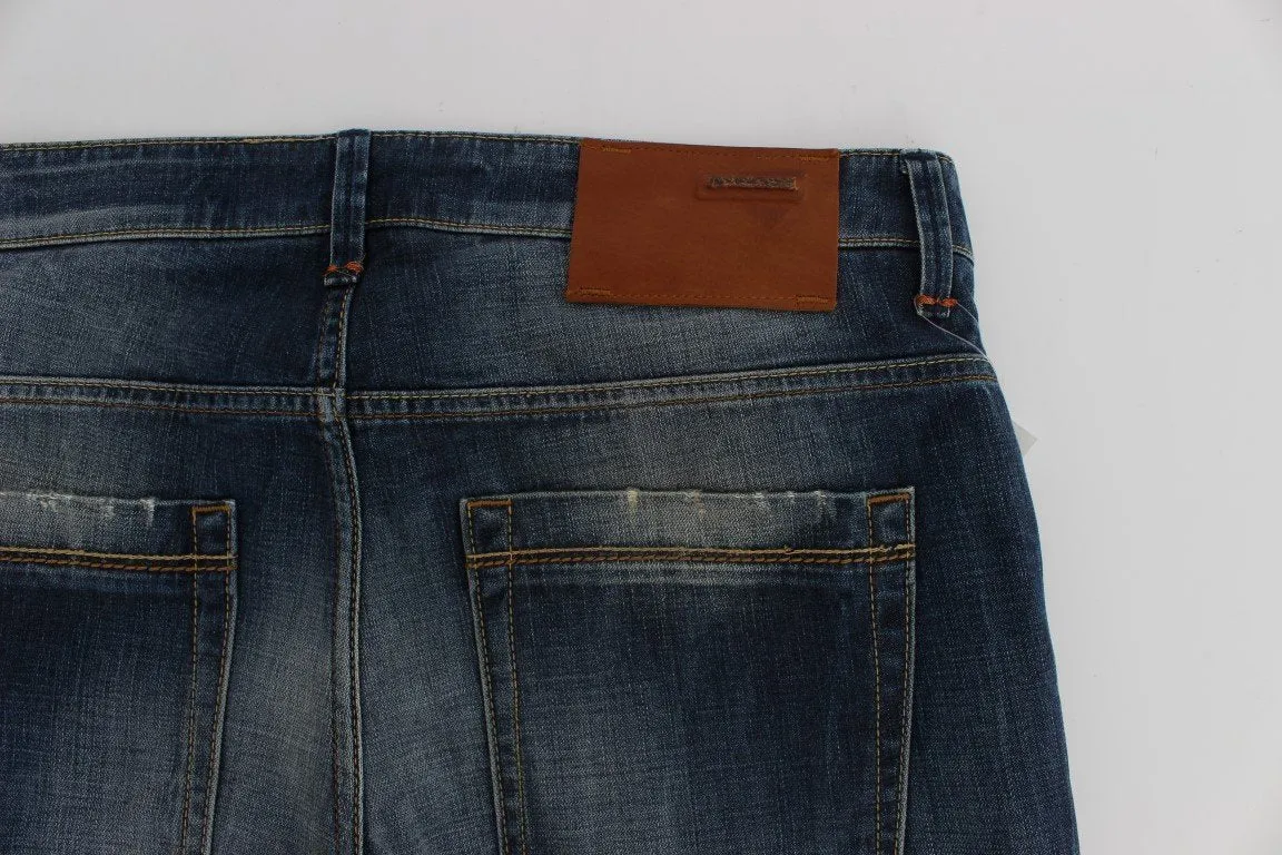 Blue Wash Torn Cotton Slim Skinny Fit Jeans