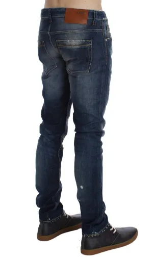 Blue Wash Torn Cotton Slim Skinny Fit Jeans