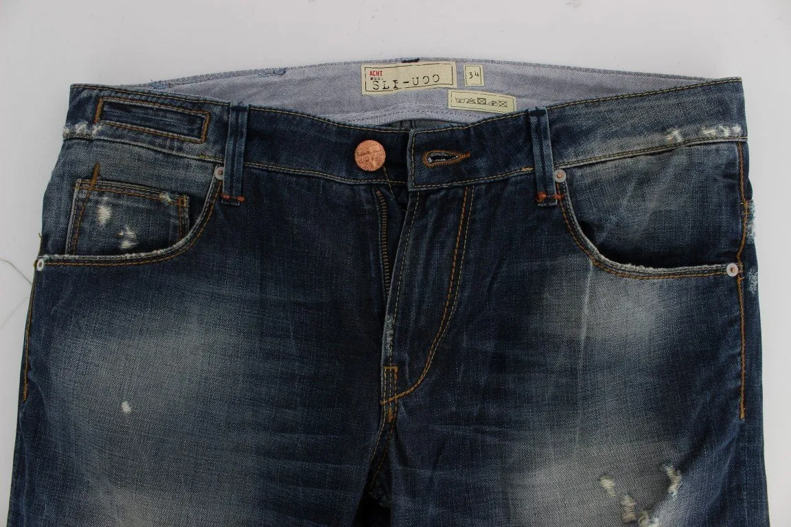 Blue Wash Torn Cotton Slim Skinny Fit Jeans