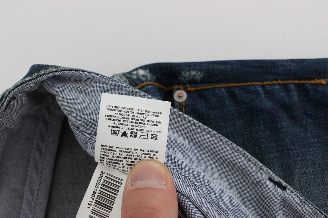 Blue Wash Torn Cotton Slim Skinny Fit Jeans