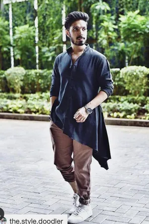 Bohame x The Style Doodler - Black Short Kurta & Mauve Pant Set