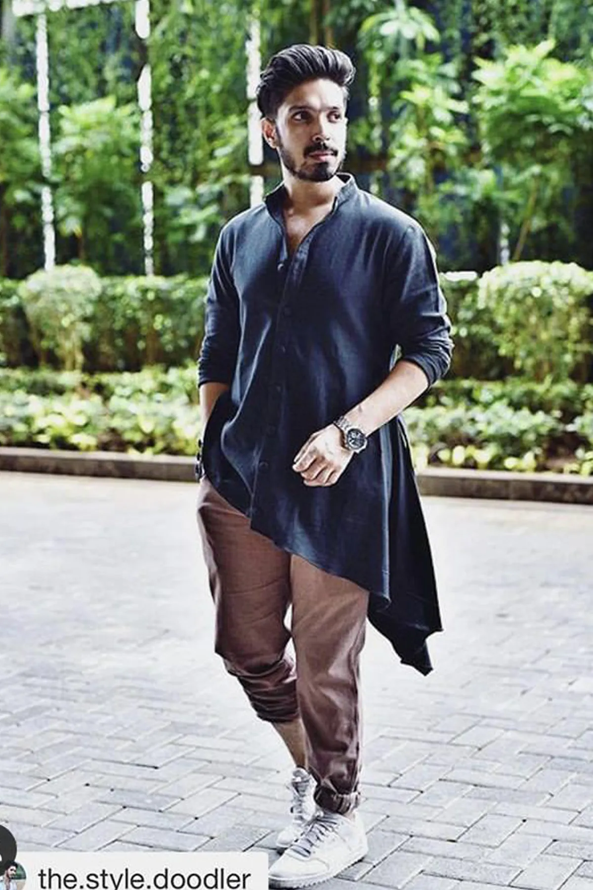 Bohame x The Style Doodler - Black Short Kurta & Mauve Pant Set