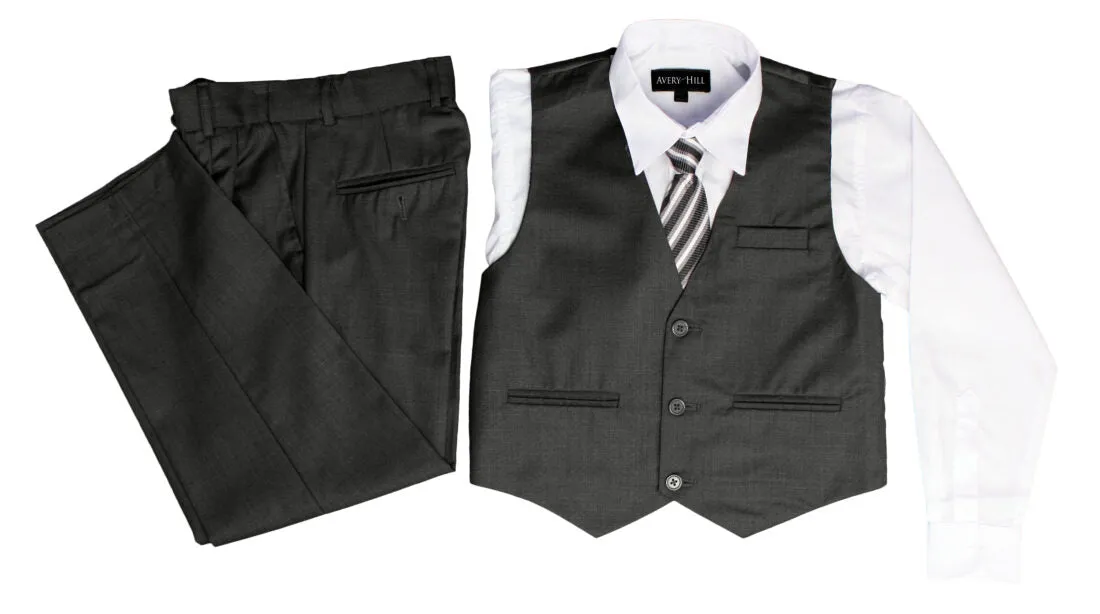 Boys Formal 5 Piece Suit with Shirt, Vest, Tie and Garment Bag – Charcoal - LTMAL-AH-BY029-CHARCOAL