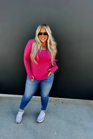 Brooklyn Snap Henley Top in Pink