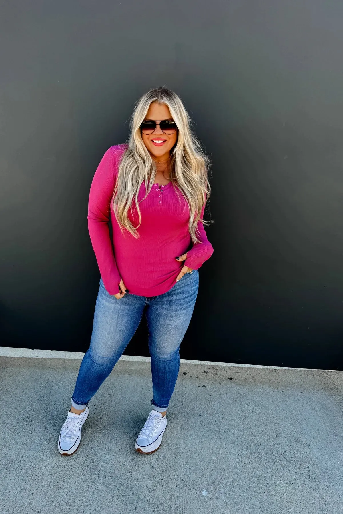 Brooklyn Snap Henley Top in Pink