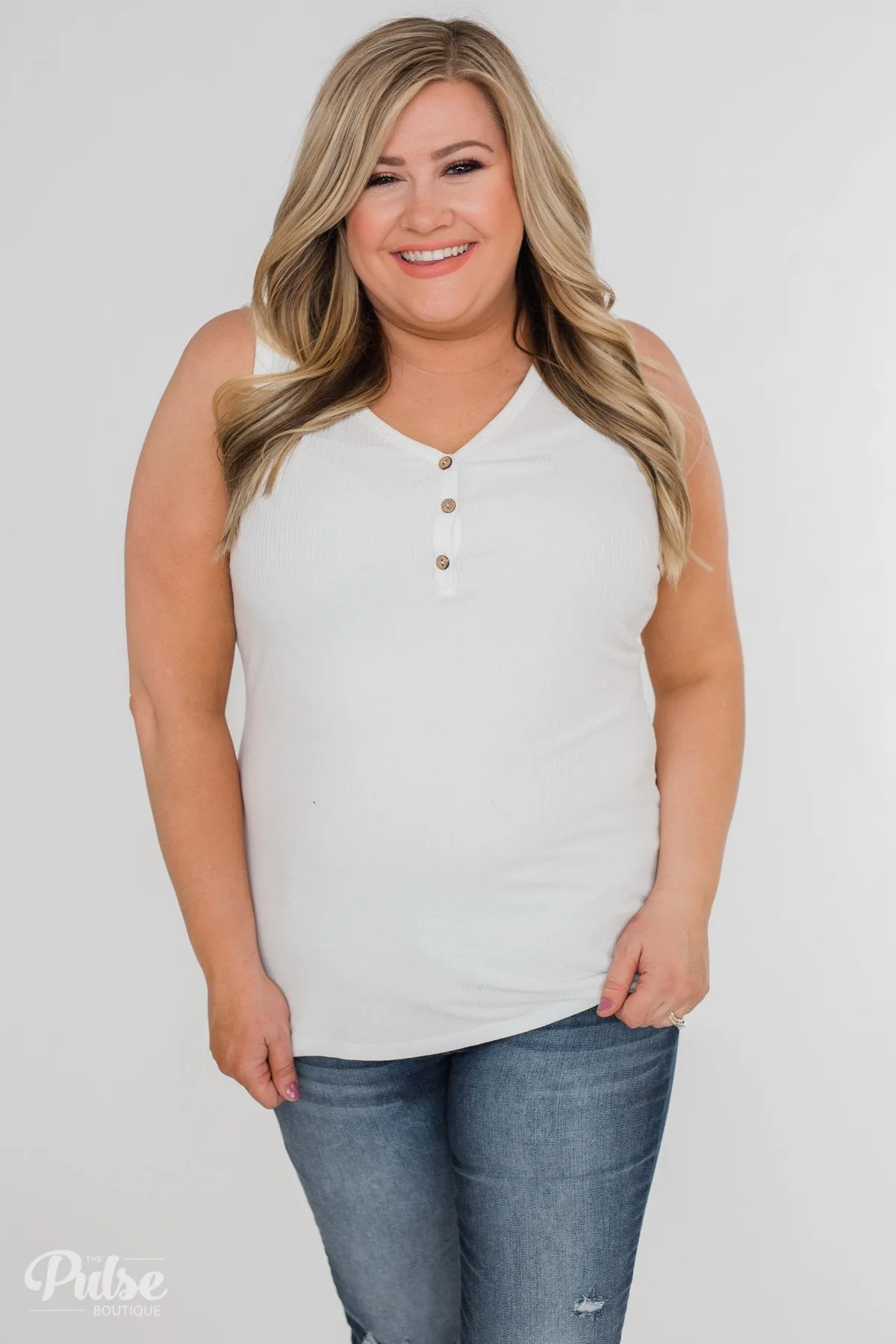 Button Henley Tank Top- Ivory