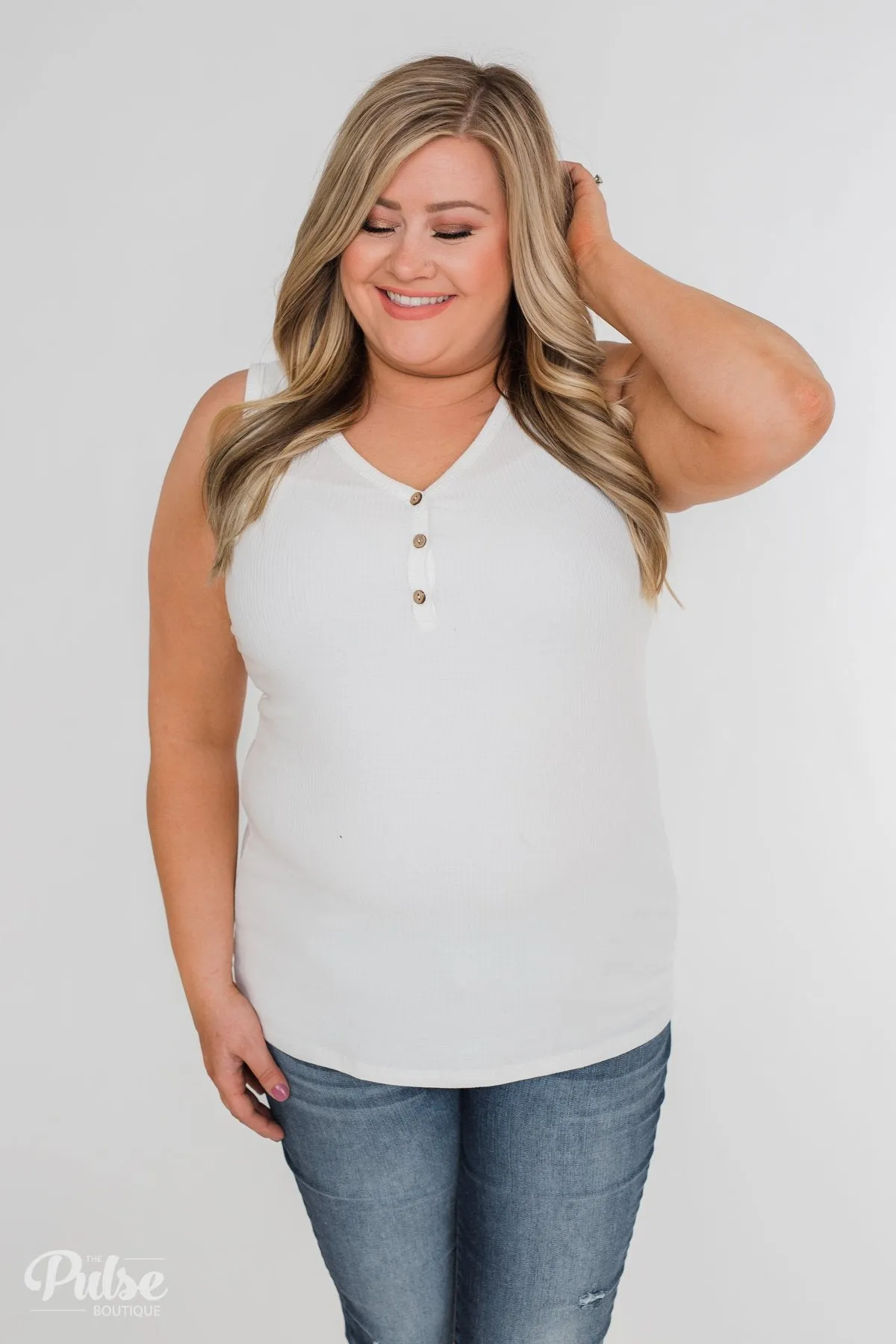 Button Henley Tank Top- Ivory