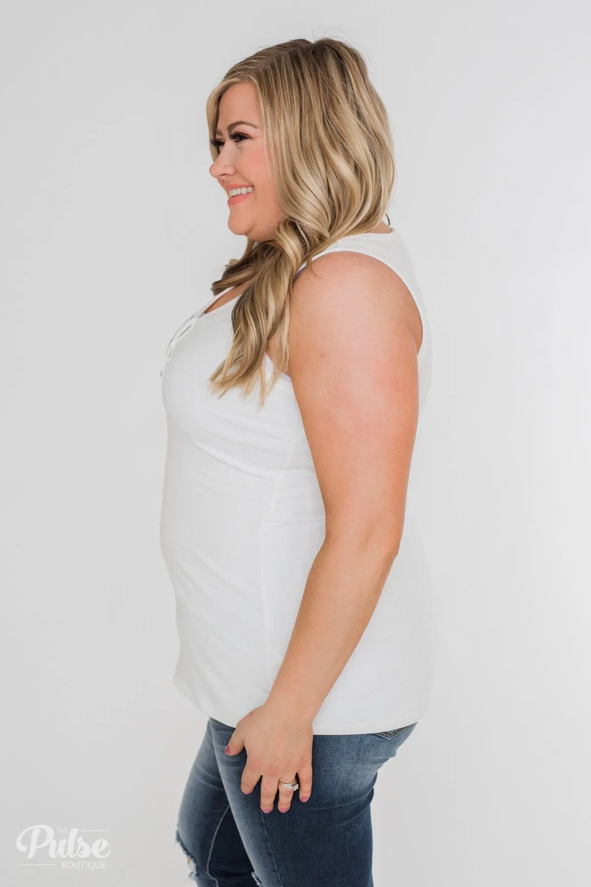 Button Henley Tank Top- Ivory