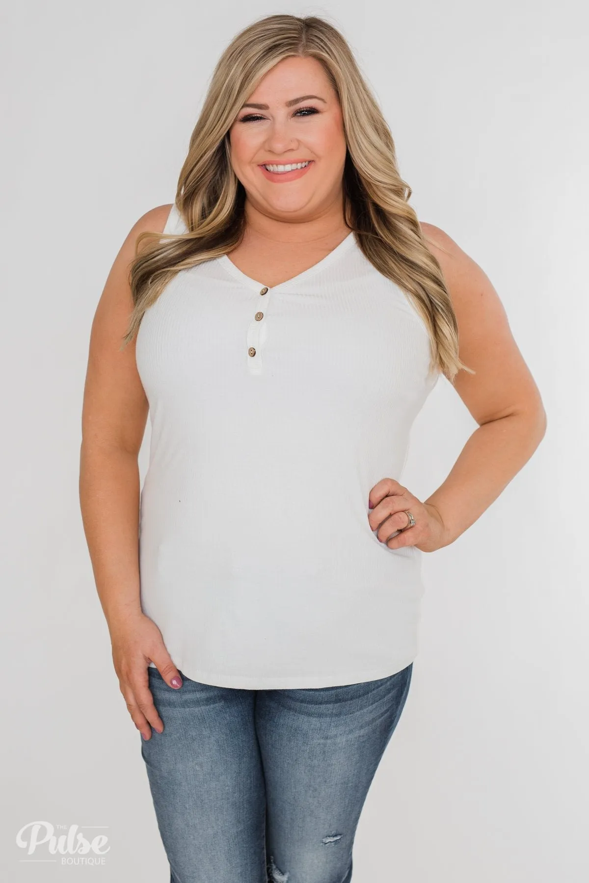 Button Henley Tank Top- Ivory