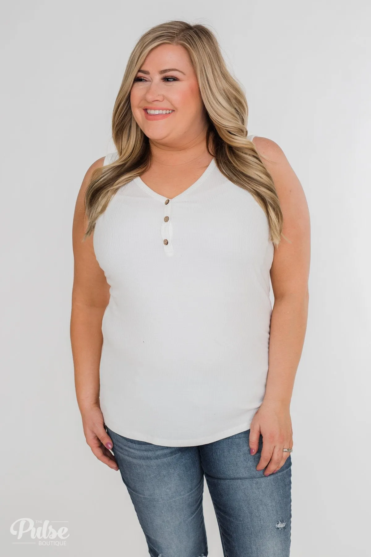 Button Henley Tank Top- Ivory