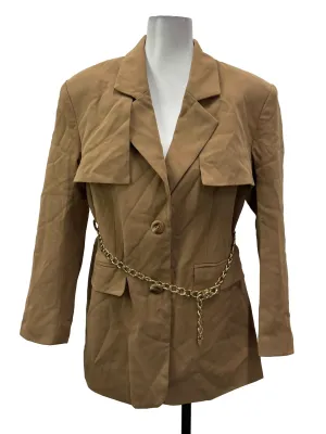 Caramel Brown Button Sash Blazer