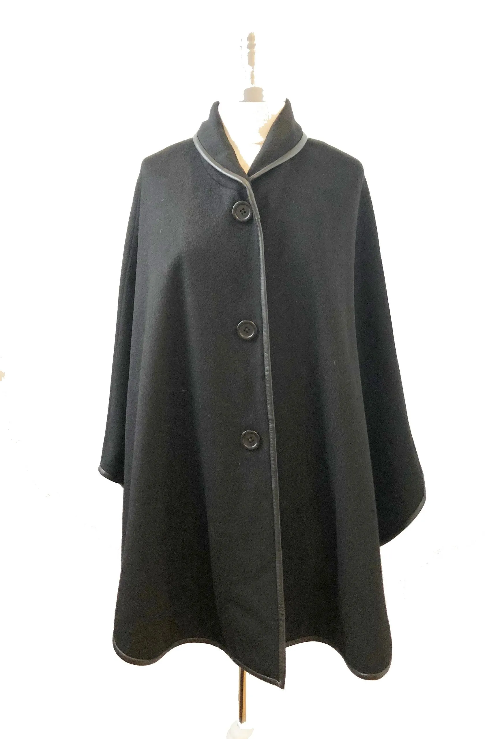 Cashmere Leather Trim Cape Size M