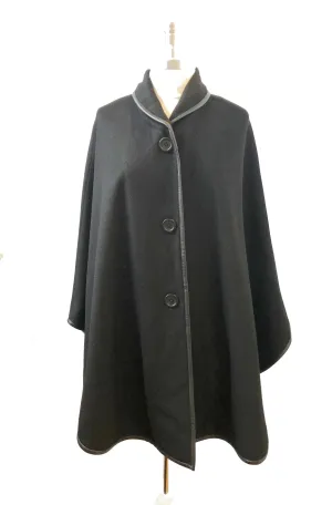 Cashmere Leather Trim Cape Size M