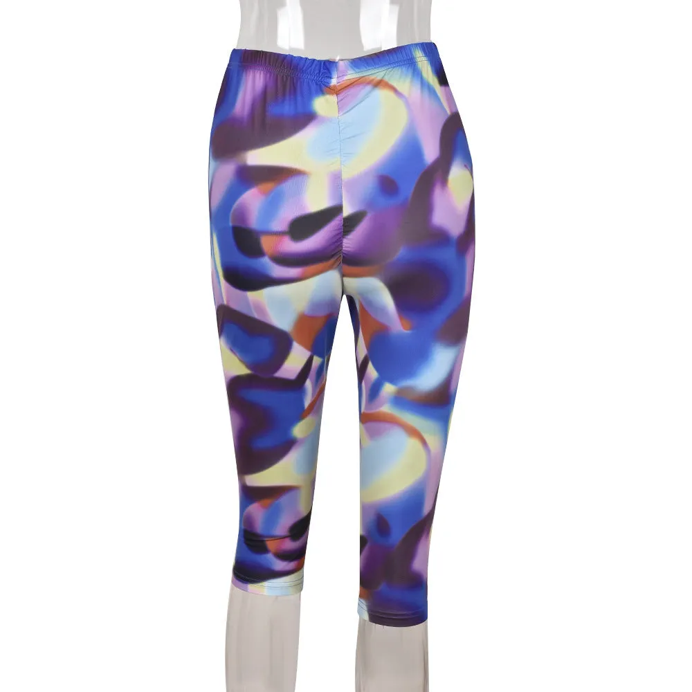 Casual Pants Summer Tie Dyed Elastic Waist Slimming Skinny Shorts