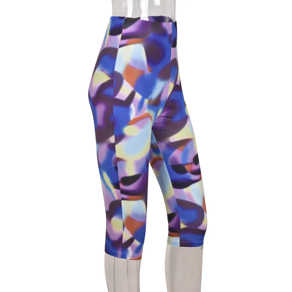 Casual Pants Summer Tie Dyed Elastic Waist Slimming Skinny Shorts