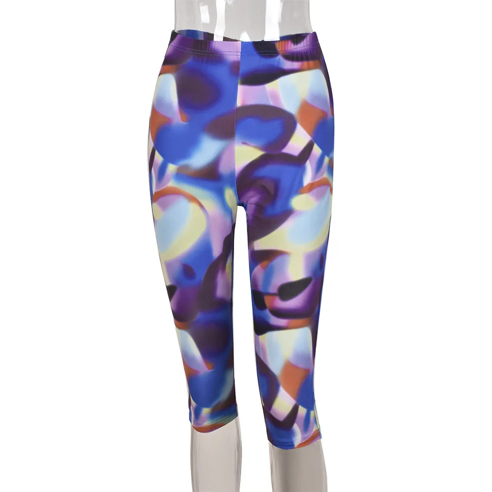Casual Pants Summer Tie Dyed Elastic Waist Slimming Skinny Shorts