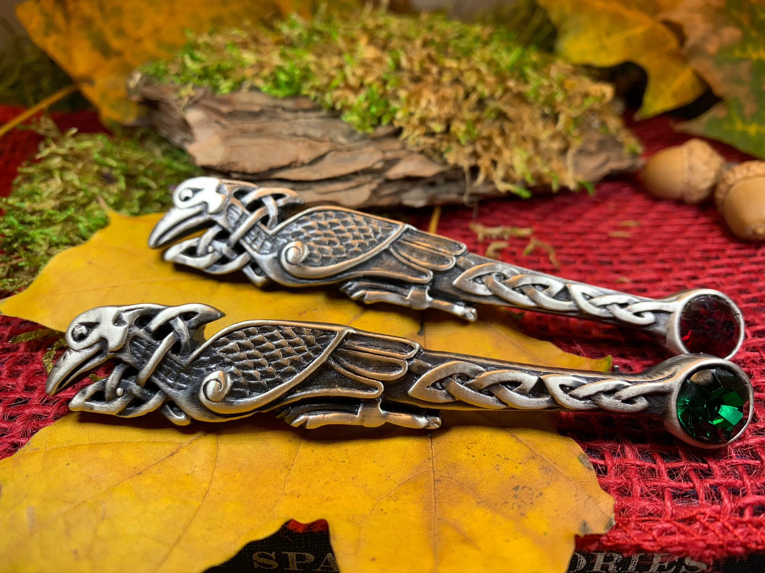Celtic Raven Crystal Kilt Pin