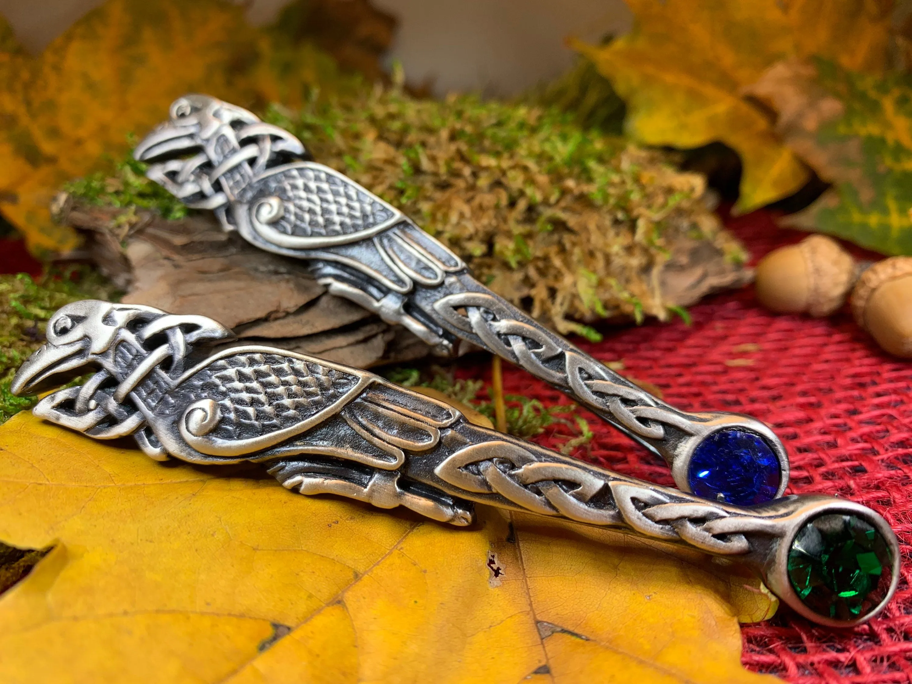 Celtic Raven Crystal Kilt Pin