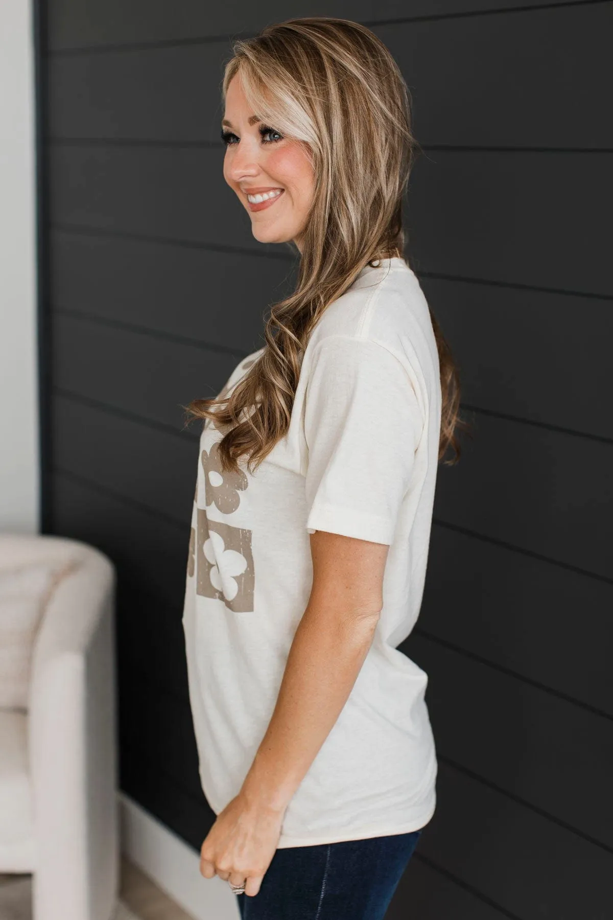 Checkered Flowers Graphic Tee- Ivory