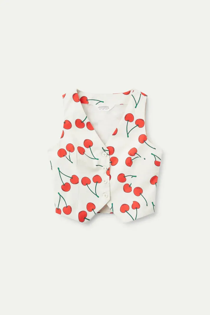 Cherry Print Tailored Vest