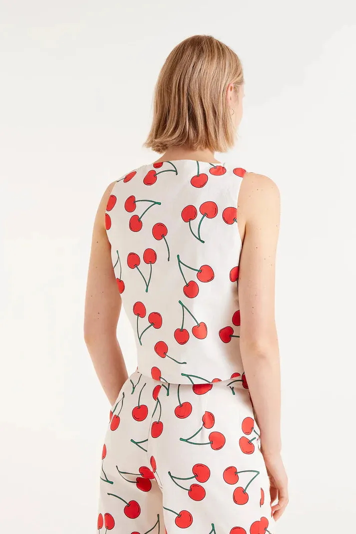 Cherry Print Tailored Vest