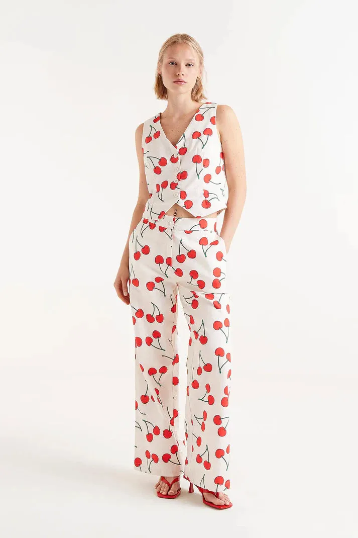 Cherry Print Tailored Vest
