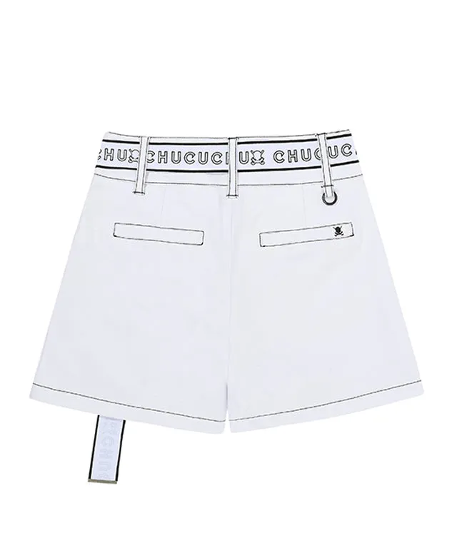 CHUCUCHU  Belted Short Pants - White