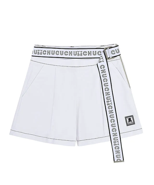 CHUCUCHU  Belted Short Pants - White