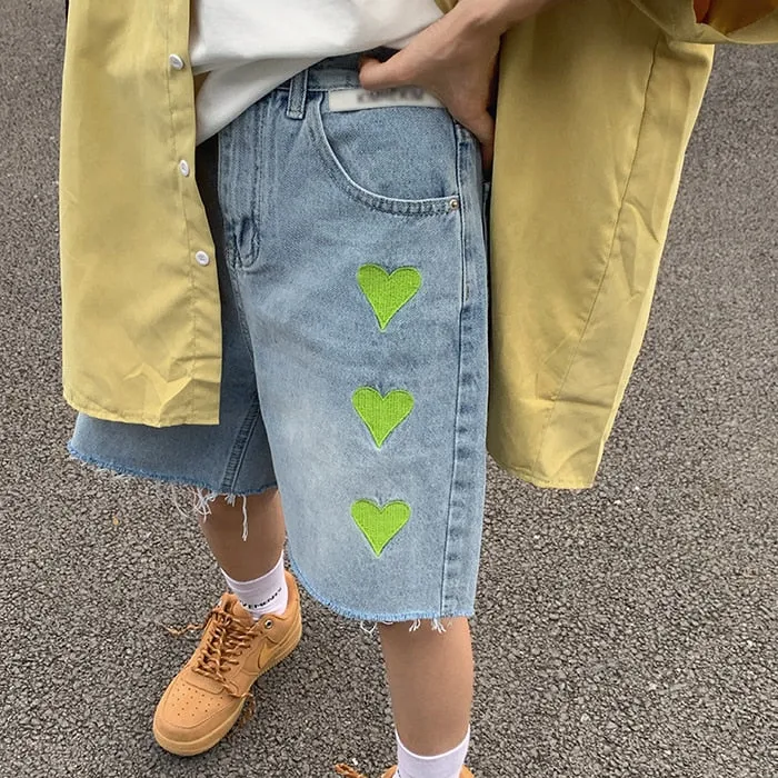 CityHottie - Women's Short Summer High Waist Jeans Baggy Straight Five Points Trousers Streetwear Vintage Mom Denim Wide Leg Short Pants