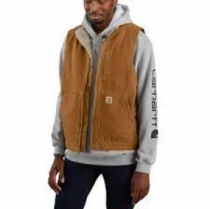 CL104277-4XLT-CarhBrn Vest Carhartt Wash Duck Mock Neck Sherpa Lined