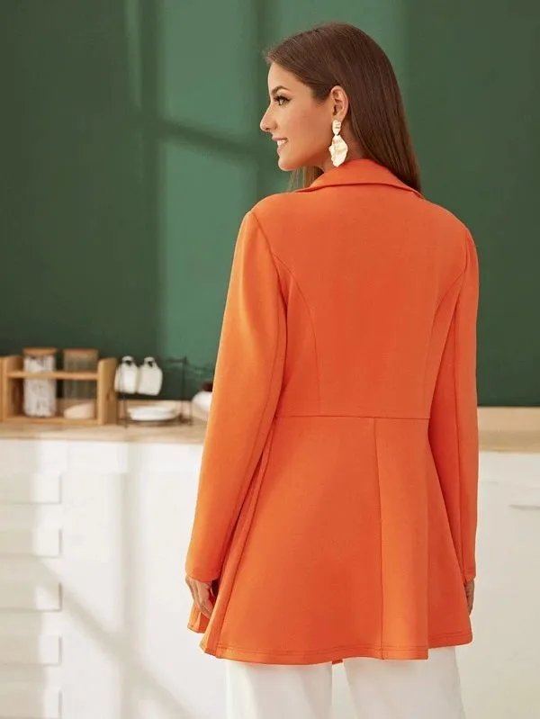 CM-CS924561 Women Elegant European Style Notched Collar Pleated Panel Blazer - Orange