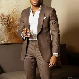 Coffee Brown Slim Fit Men Suits for Wedding Prom