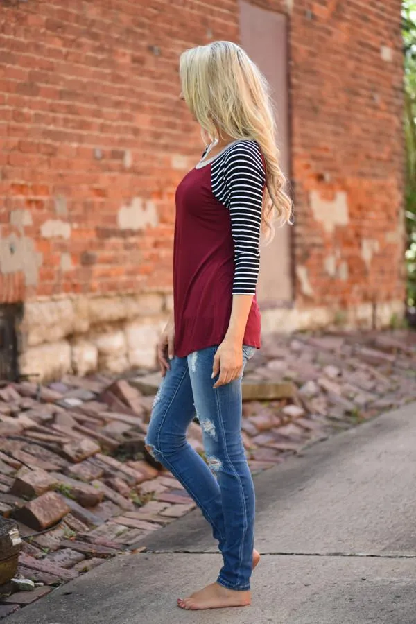 Collar Full of Color 3/4 Sleeve Top ~ Grey