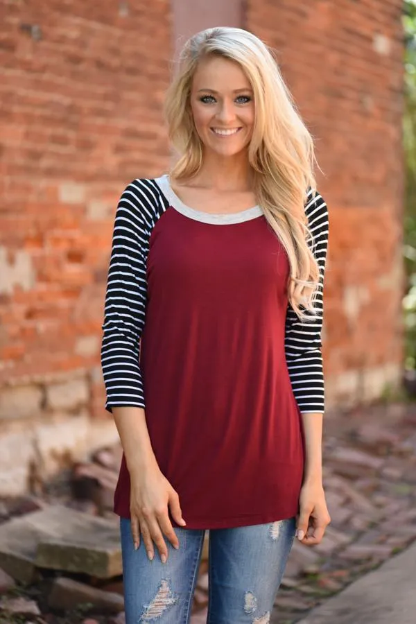 Collar Full of Color 3/4 Sleeve Top ~ Grey