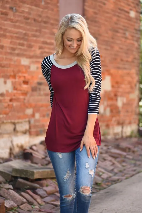 Collar Full of Color 3/4 Sleeve Top ~ Grey