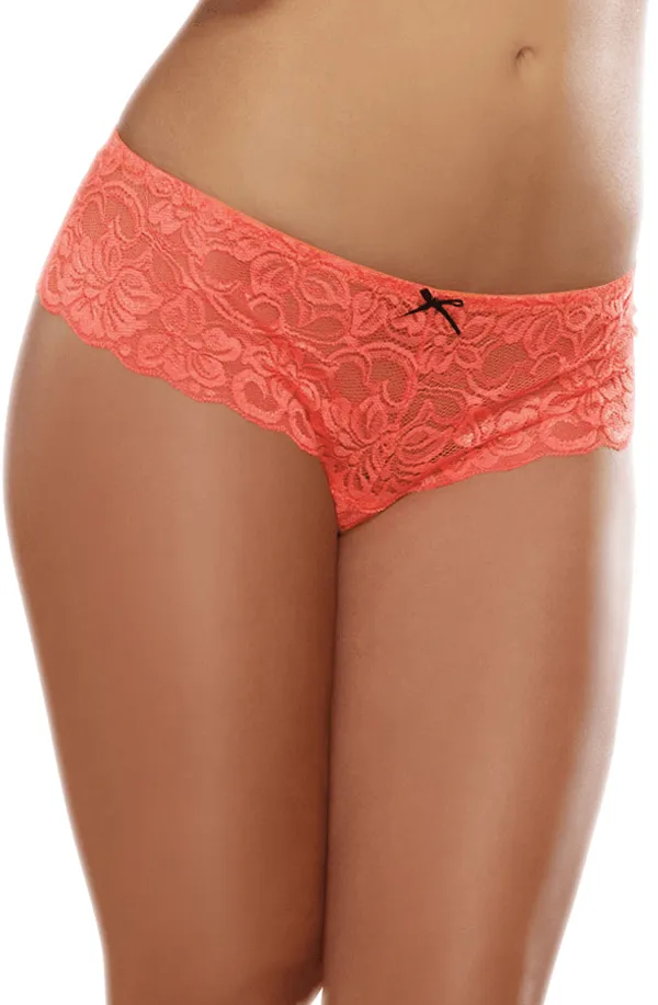 Coral Lace Open Crotch Boyshort