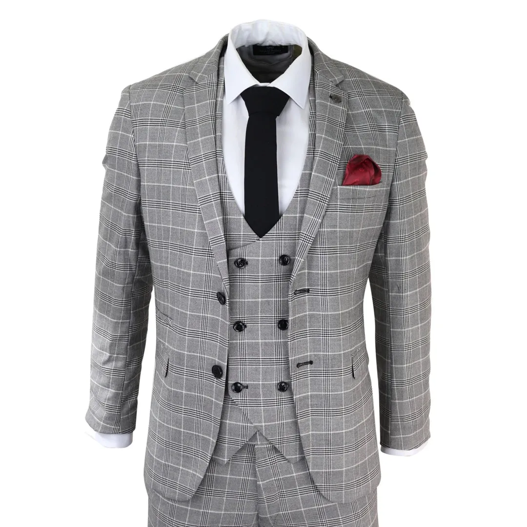 Costume Homme à Carreaux 3 Pièces - Ross Gris