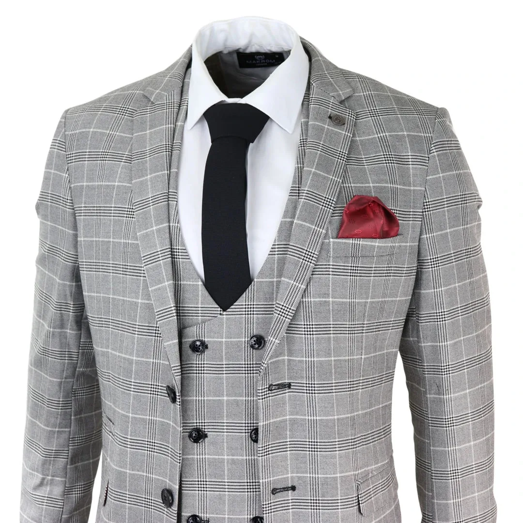 Costume Homme à Carreaux 3 Pièces - Ross Gris