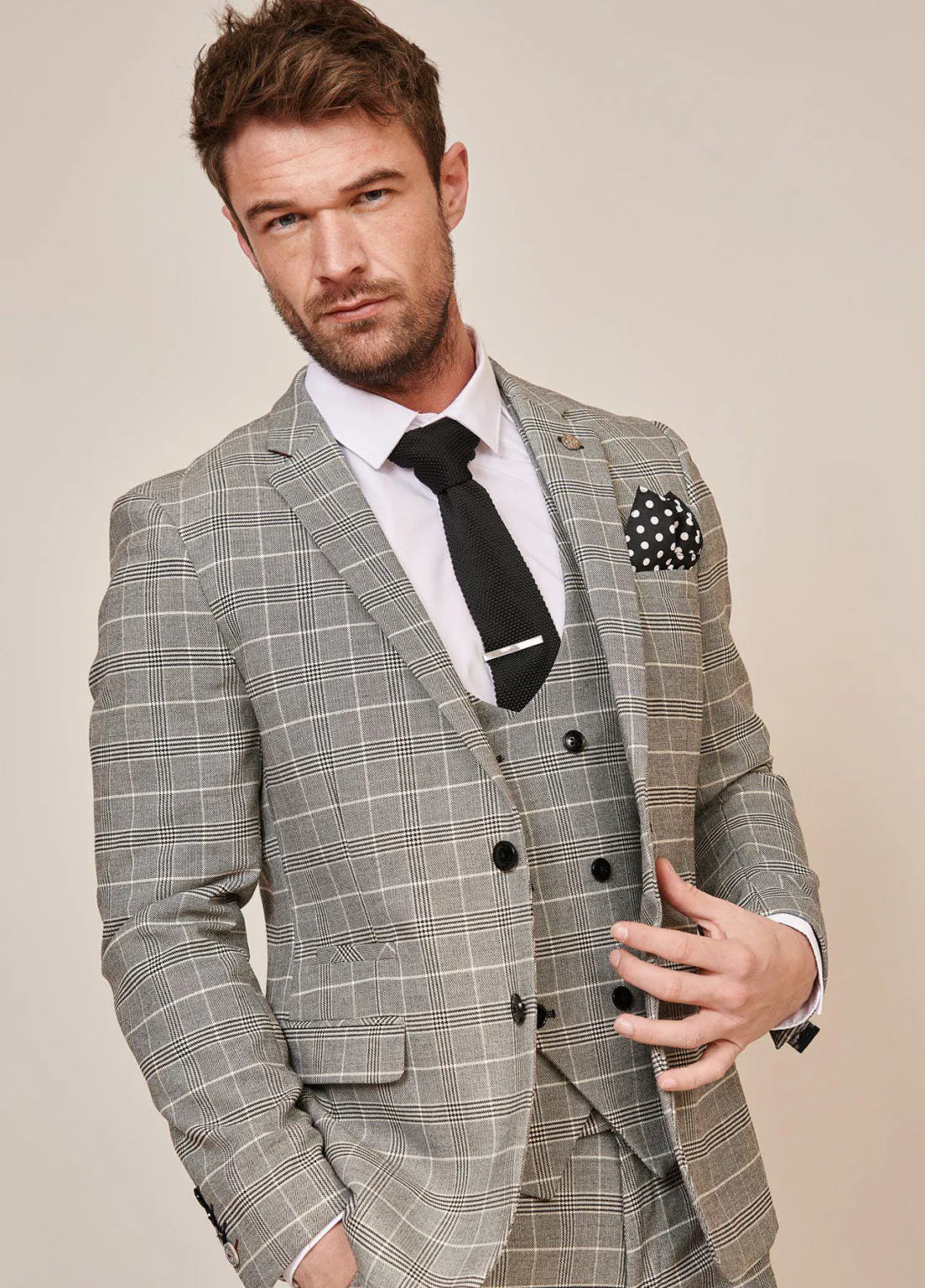 Costume Homme à Carreaux 3 Pièces - Ross Gris
